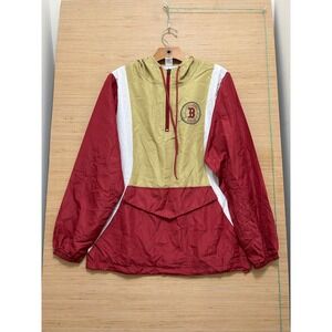 Boston Red Sox MLB Windbreaker Anorak Jacket Red Tan Quarter Zip Mens Small